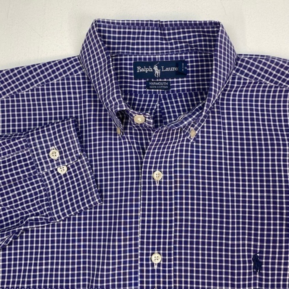 Ralph Lauren Yarmouth Mens Purple Gingham Cotton Button Down Shirt 16.5 34/35